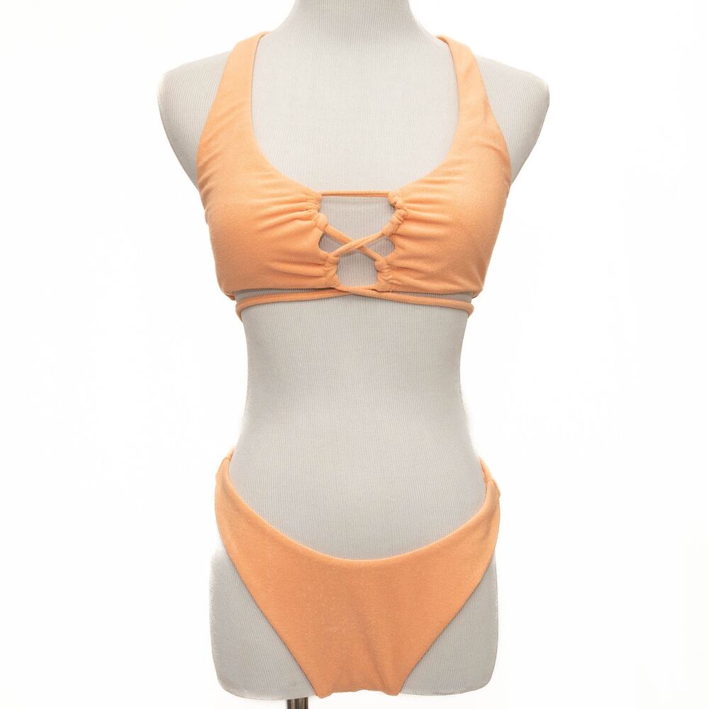 New Free People L*Space Tangy Terry Dax Top Cabana Bitsy Bikini Bottom Size L